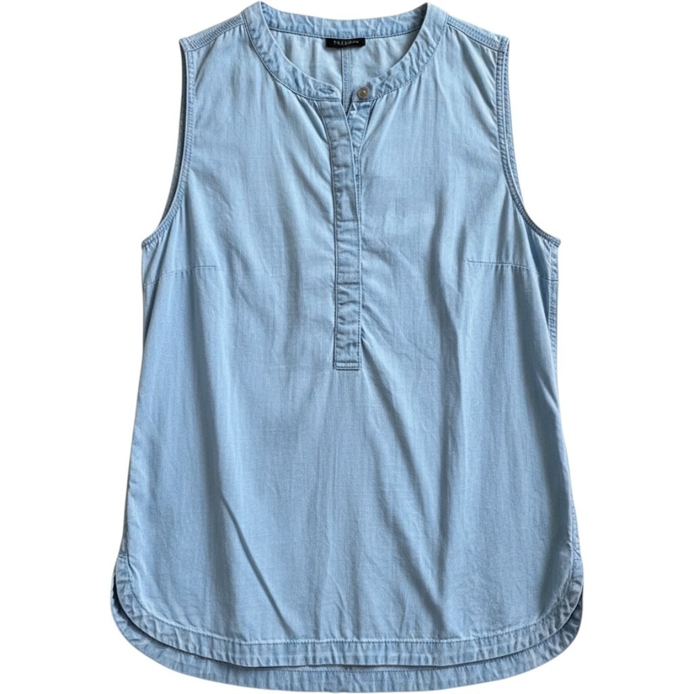 Talbots Sleeveless Chambray Top Light Blue Denim Henley Tunic Tank Women's S/M